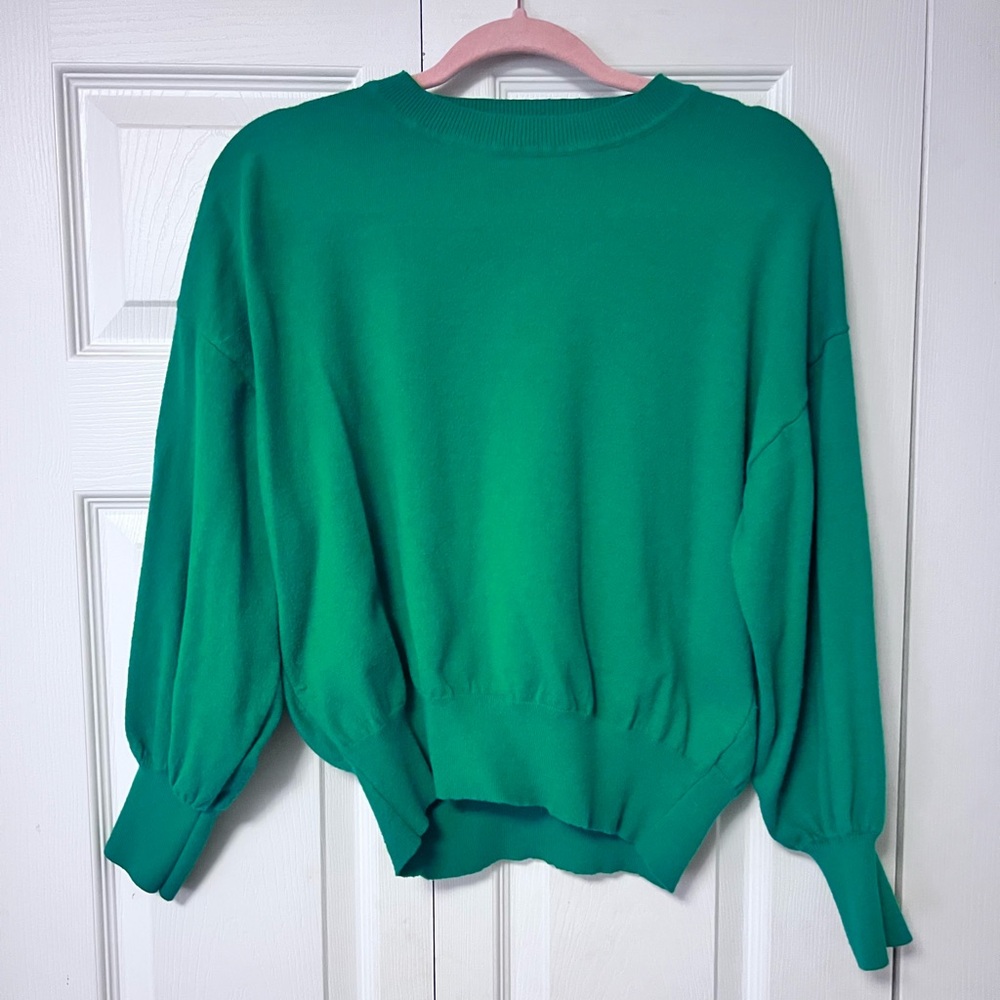 Pinch Green Crew Neck Sweater with Ribbed Cuffs
